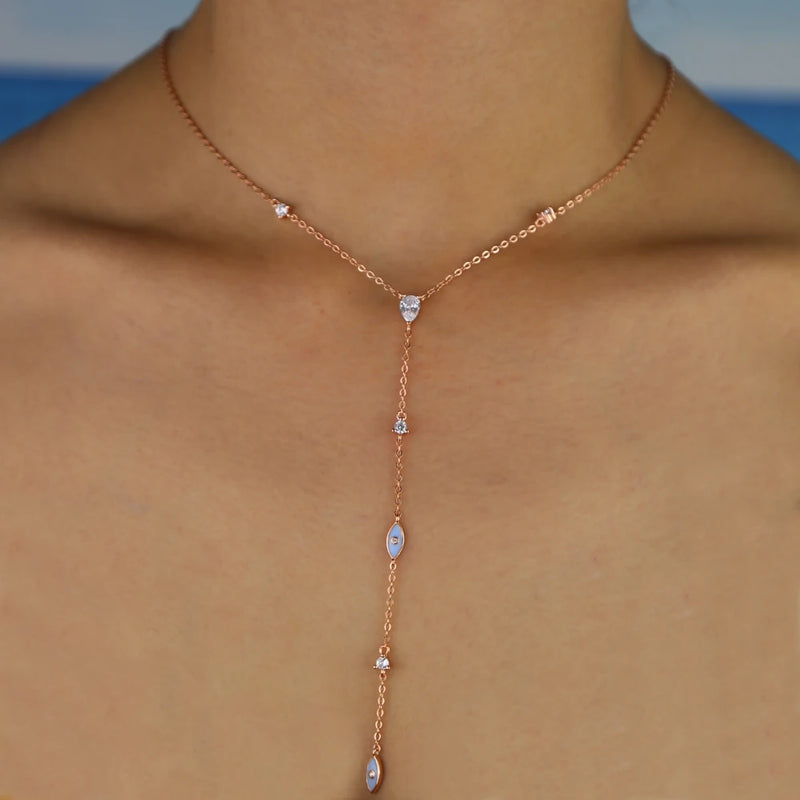 Enamel Evil Eye Lariat Necklace with Cubic Zirconia
