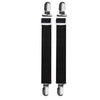 A pack of four adjustable bed sheet grippers with strong clips, featuring black and silver components.
