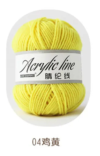 A ball of bright yellow acrylic line yarn for knitting and crochet.