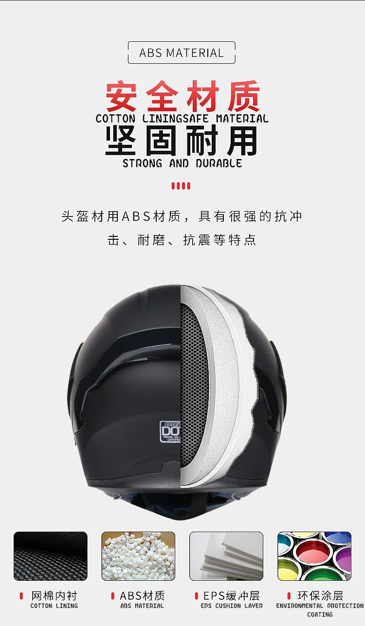 Black and silver DOT-approved modular flip-up motorcycle helmet with cotton lining and ABS material