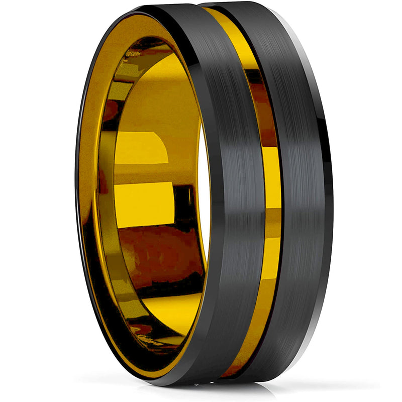 Men's Black Stainless Steel Wedding Band with Double Groove Detail
