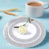 Elegant White Disposable Dinner Plates with Silver Lace Design