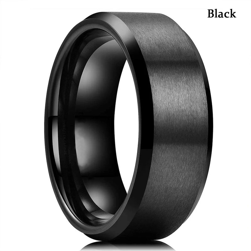 Men's Black Stainless Steel Wedding Band with Double Groove Detail