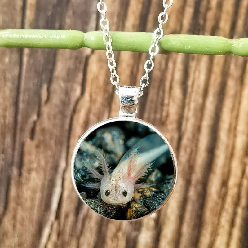 Cartoon Axolotl Glass Pendant Necklace