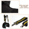 Black work belt suspender made of 600D polyester with adjustable buckles and lumbar support.