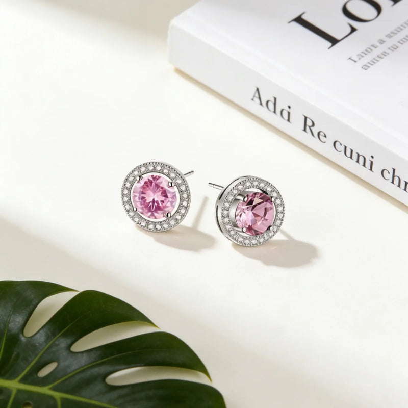 Purple & Pink Zirconia Hoop Earrings