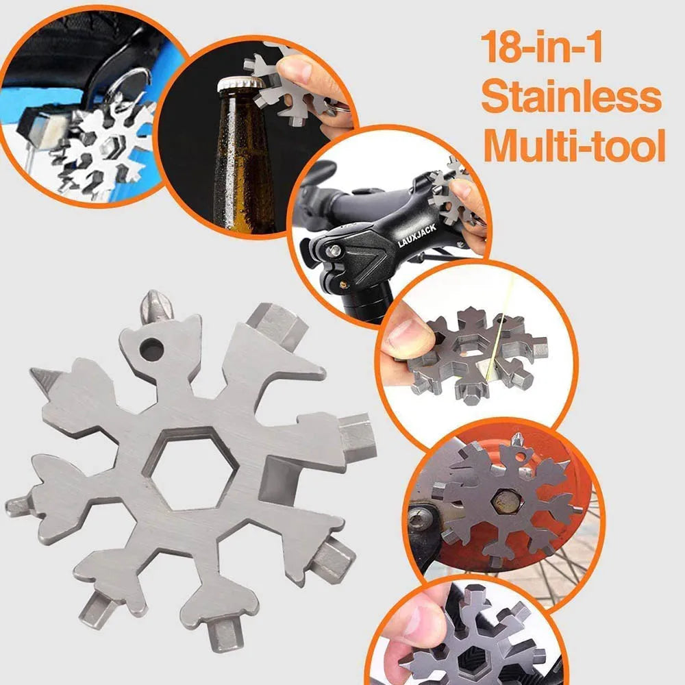 18-in-1 Stainless Steel Snowflake Multi-Tool with Key Ring