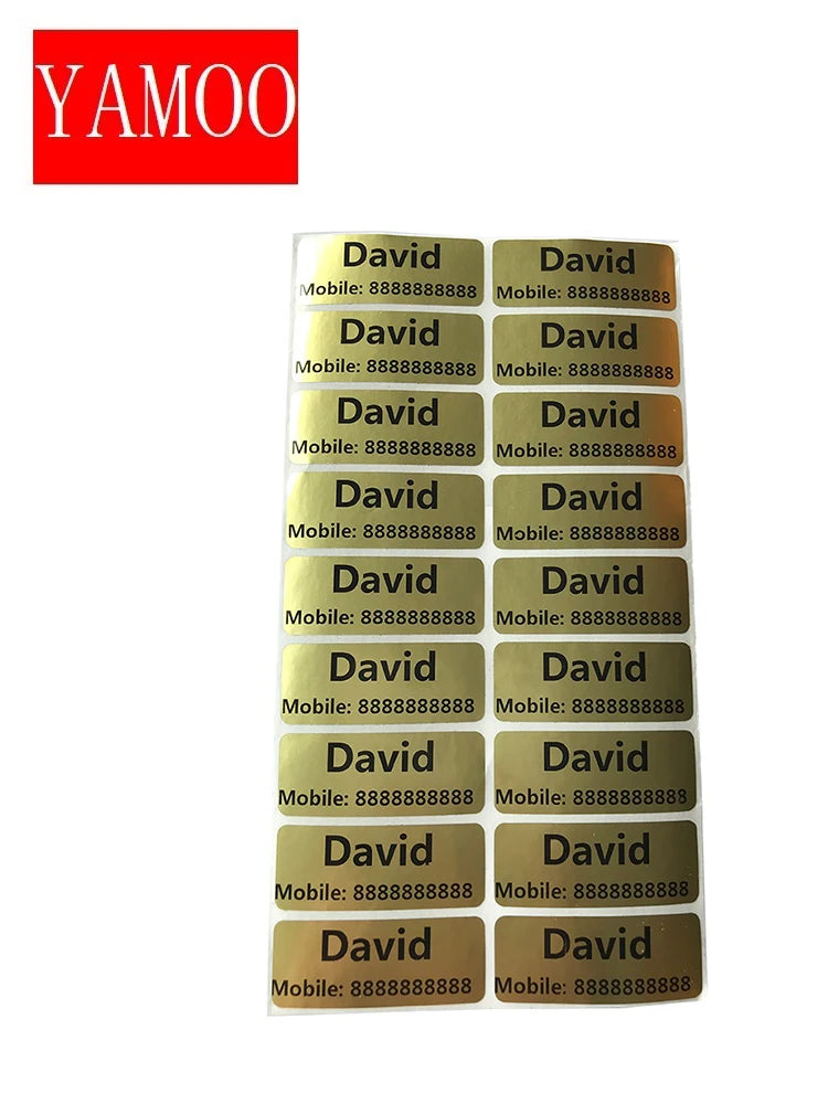 A stack of personalized matte gold name stickers for kids' belongings, featuring the name David.