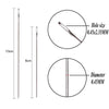 Diagrams showing the size and diameter of stainless steel beading needles for jewelry making.
