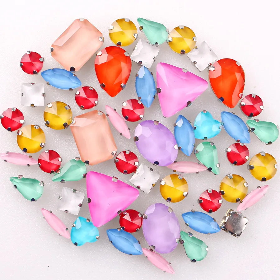 Mixed Shape Glass Rhinestones with Silver Claw Settings