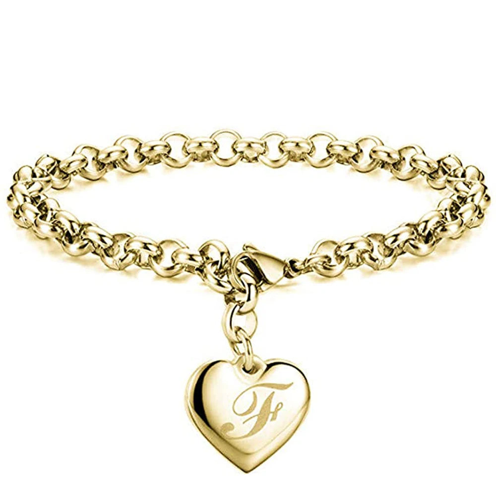 Gold Heart Alphabet Charm Bracelet