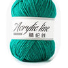 A ball of bright teal acrylic line yarn labeled as 35-count thread.