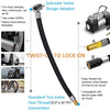 A black Schrader Valve Design Adapter with a flexible hose for locking on air chucks.