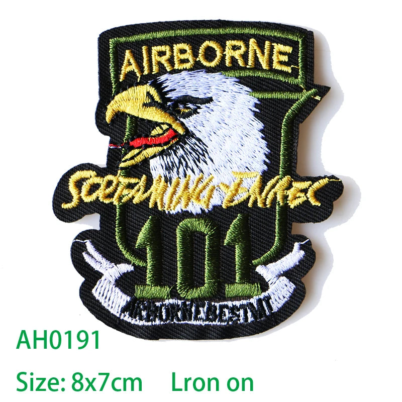 Embroidered patch featuring a bald eagle head with the text AIRBORNE and the number 101