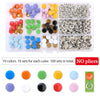 A variety of metal snap fasteners in ten colors and sets for each color, packaged with a pliers tool.
