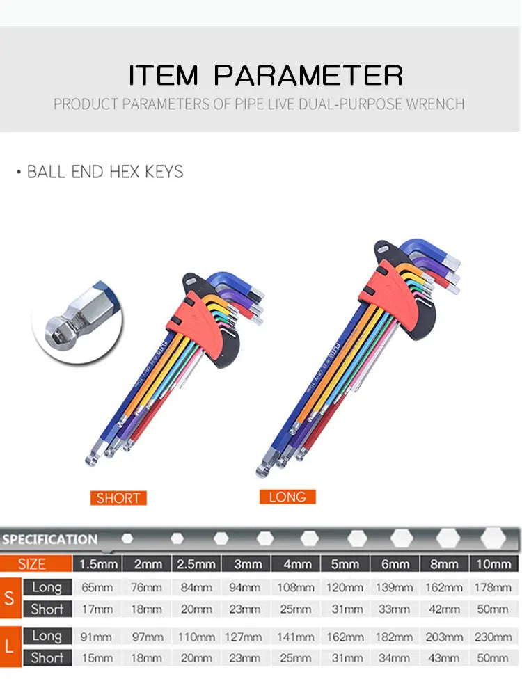 9-Piece Long Arm Hex Key Set (1.5–10 mm)