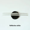 A rectangular reflective white vinyl mirror decal with a black mounting base.