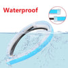 A flexible LED daytime running light strip is shown submerged in water, demonstrating its waterproof feature.