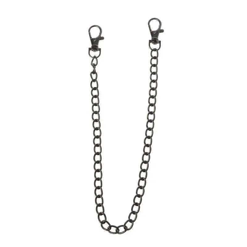 A 16-inch chrome steel punk chain belt accessory with a keyring.