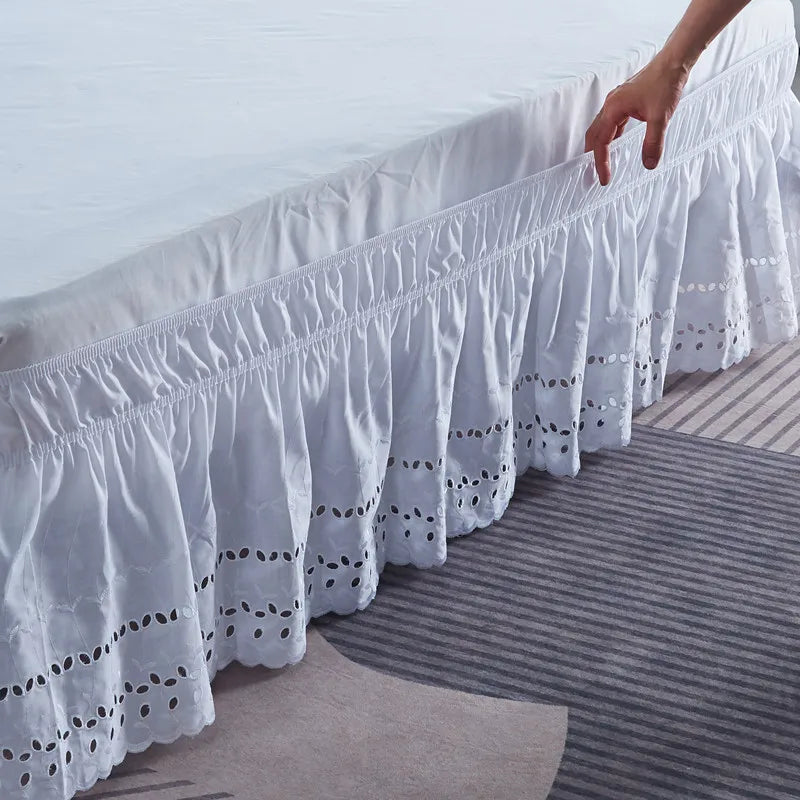 Embroidered Ruffle Bed Skirt with Scalloped Edge