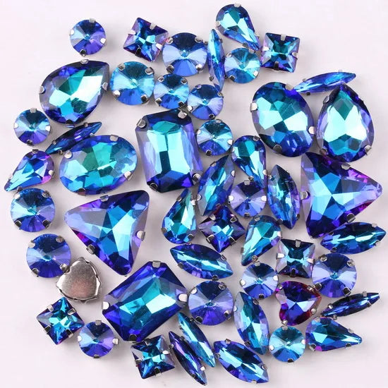 Mixed Shape Glass Rhinestones with Silver Claw Settings