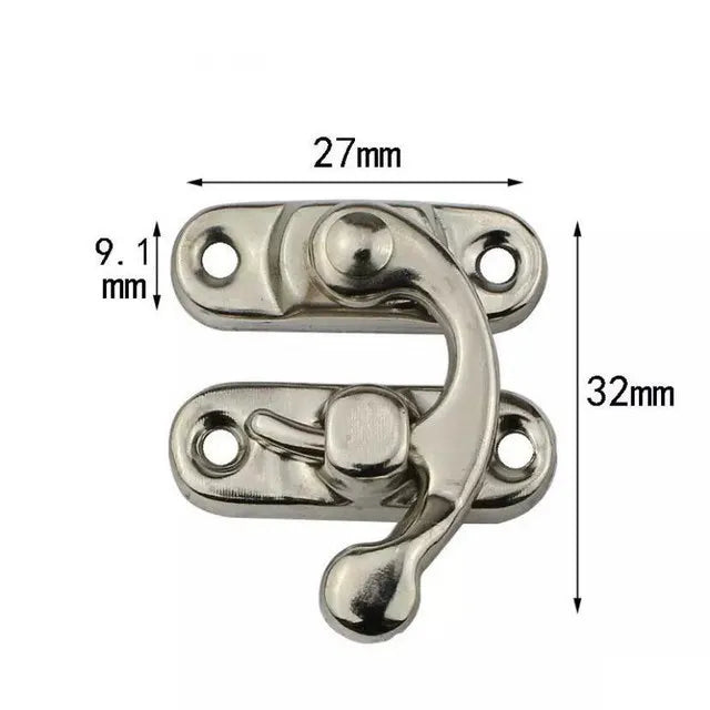 Silver metal Montessori busy board accessory kit with a curved hook and mounting plate.