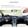 Interior view of a car showing the steering wheel, dashboard, and controls for remote engine start.