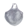 A pair of light gray organic cotton mesh produce bags with drawstring closures.