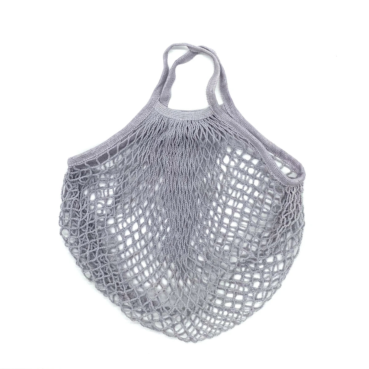 A pair of light gray organic cotton mesh produce bags with drawstring closures.