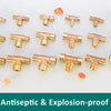A collection of brass BSP tee pipe fittings for water, oil, and gas connections.