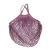 A pair of reusable, mesh organic cotton produce bags in a dusty purple color.