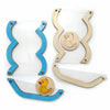 A set of Montessori busy board DIY parts featuring clear acrylic shapes and wooden elements for toddlers.