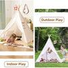 Image showing a white foldable play tent used for indoor and outdoor play, with children engaging in activities.