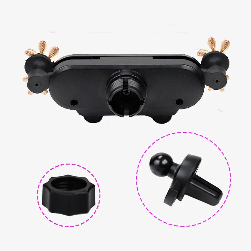 Black crystal flower gravity car phone holder with auto-lock mechanism