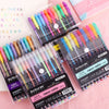A collection of 24 gel pens featuring pastel, metallic, neon, and glitter colors arranged in clear plastic packaging.