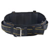 Black adjustable tool belt and suspenders with yellow accents and lumbar support.