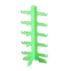 A bright green stackable display stand for holding sunglasses and reading glasses.