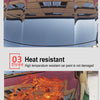 Three sections demonstrating the brightness and heat resistance of a car coating finish.