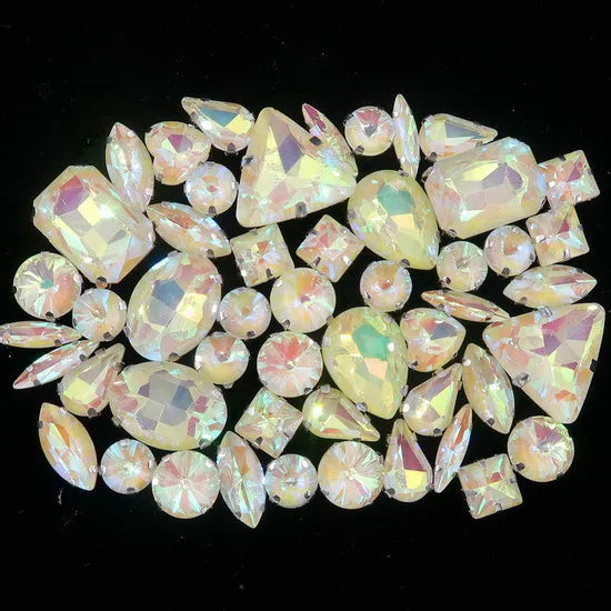 Mixed Shape Glass Rhinestones with Silver Claw Settings