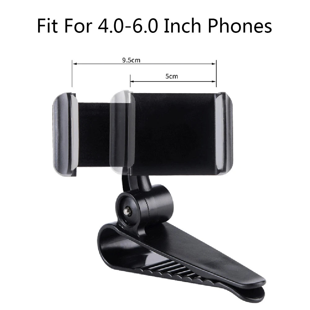 Black universal car sun visor phone holder with a clamp mechanism.