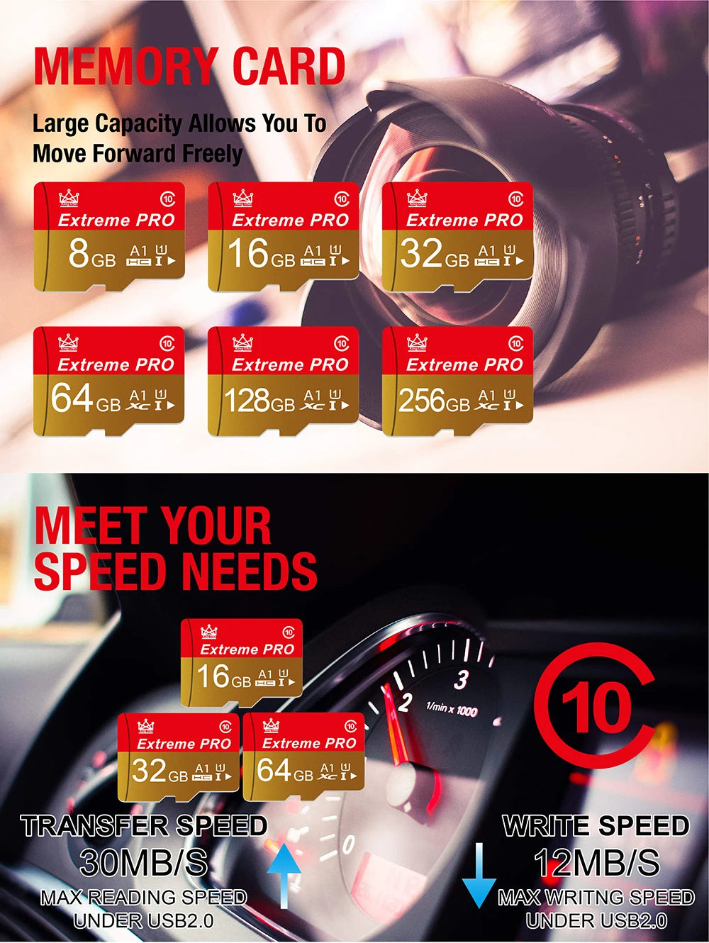 High-Speed MicroSD Memory Card for Phones, Cameras & Tablets