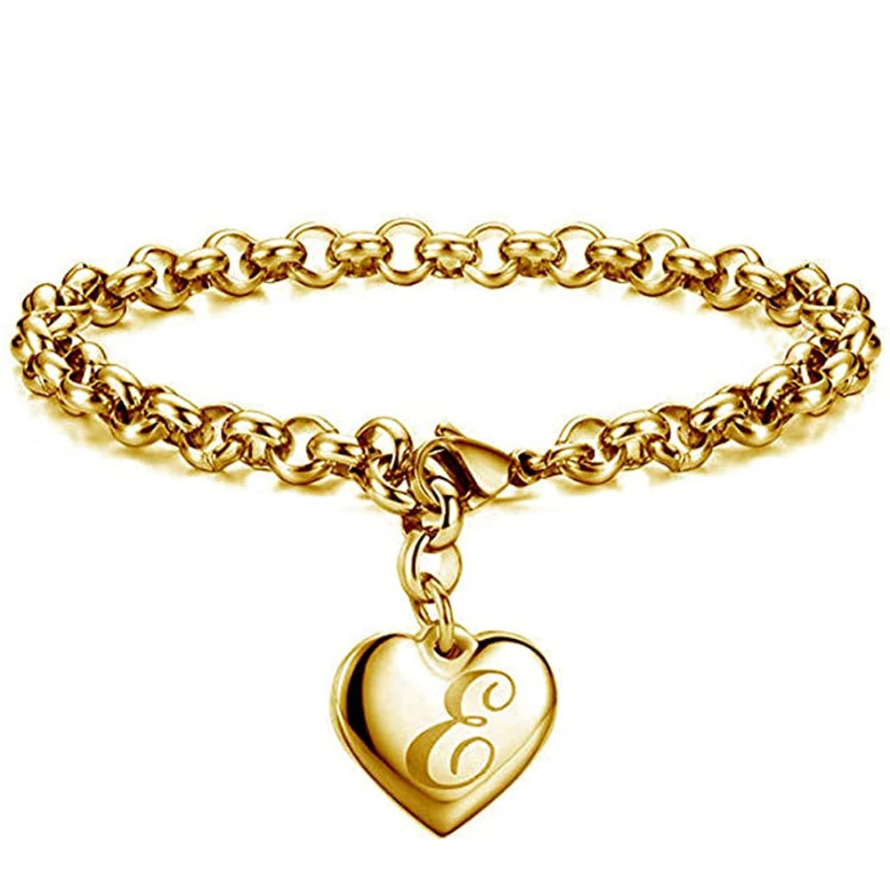Gold Heart Alphabet Charm Bracelet