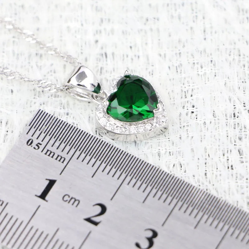 Green Heart Pendant Necklace in Sterling Silver