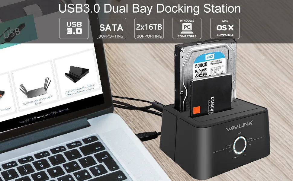 Dual Bay SATA Hard Drive Docking Station with Offline Clone Function