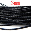 Black braided leather cord for jewelry making with a 3mm thickness.