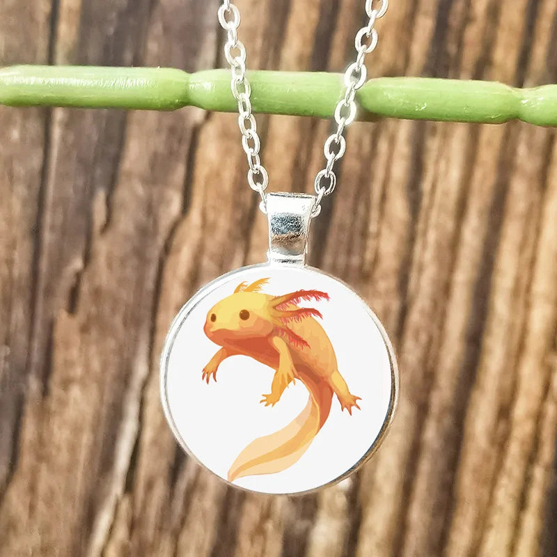 Cartoon Axolotl Glass Pendant Necklace