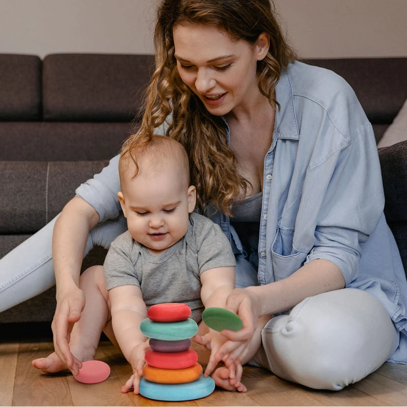 Wooden Rainbow Stacking Stones - Montessori Balancing Blocks for Kids