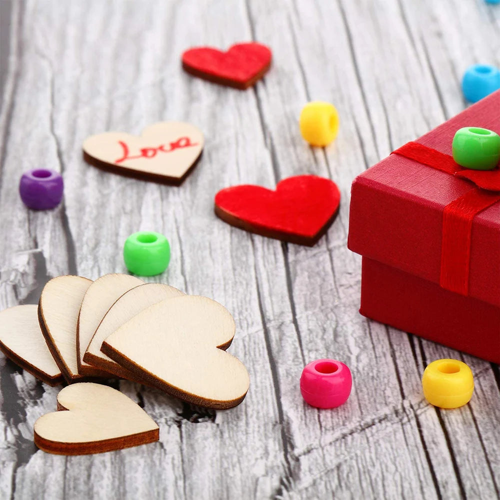 Natural Unfinished Wooden Heart Shapes for DIY Crafts
