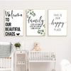 Family Quote Canvas Wall Art – Minimalist Green Leaf Print