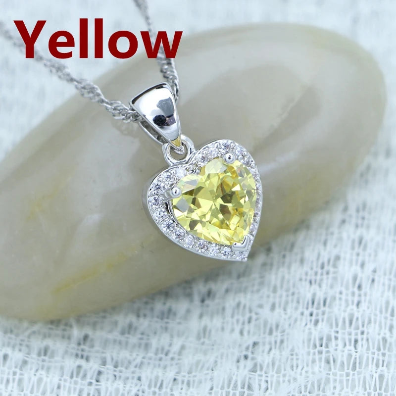 Green Heart Pendant Necklace in Sterling Silver